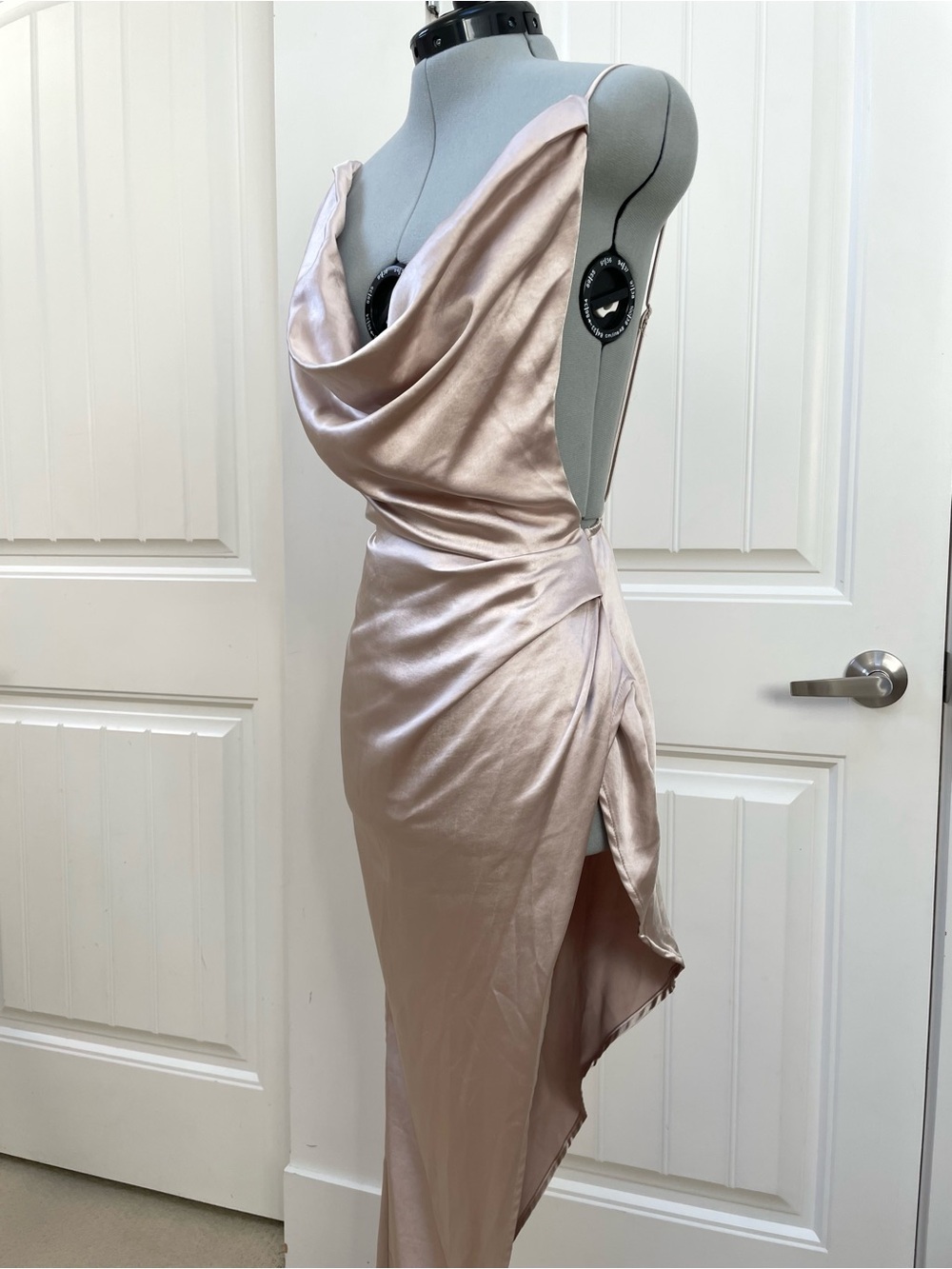 PrettyLittleThing x Naomi Campbell Blush Satin Cowl High-Low Slip Dress